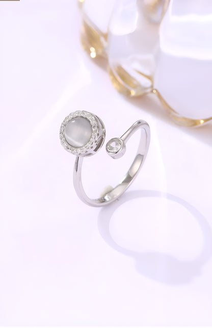 Rotating Moonstone Adjustable Silver Ring