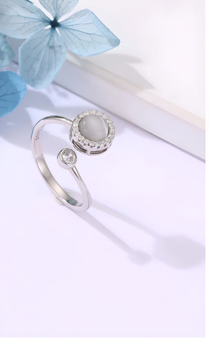 Rotating Moonstone Adjustable Silver Ring