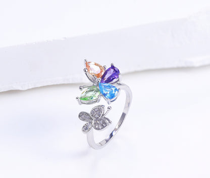 Butterfly Vibrant Colored Stone Silver Ring