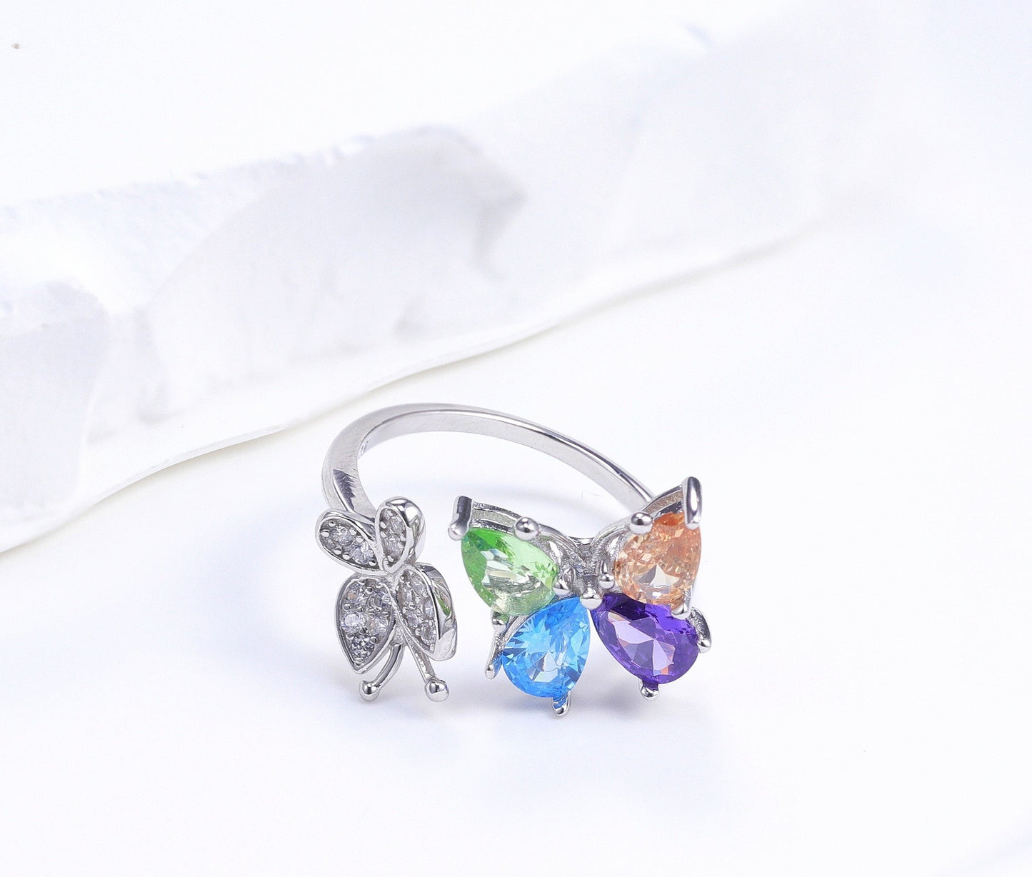 Butterfly Vibrant Colored Stone Silver Ring