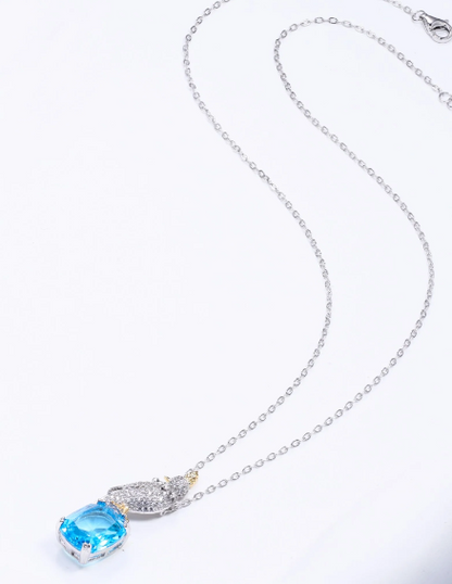 Bird Sitting On Blue Aquamarine Stone Silver Chain