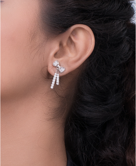 Stylish Two-Line Hanging Silver Earring