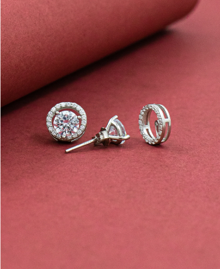 Small 2-in-1 Silver Studs with Solitaire Stone Silver Earrings