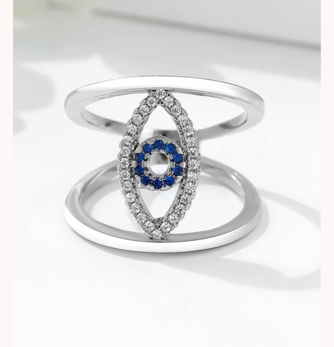 Evil- Eye Designer Swarovski Zircon with Blue Stone Silver ring