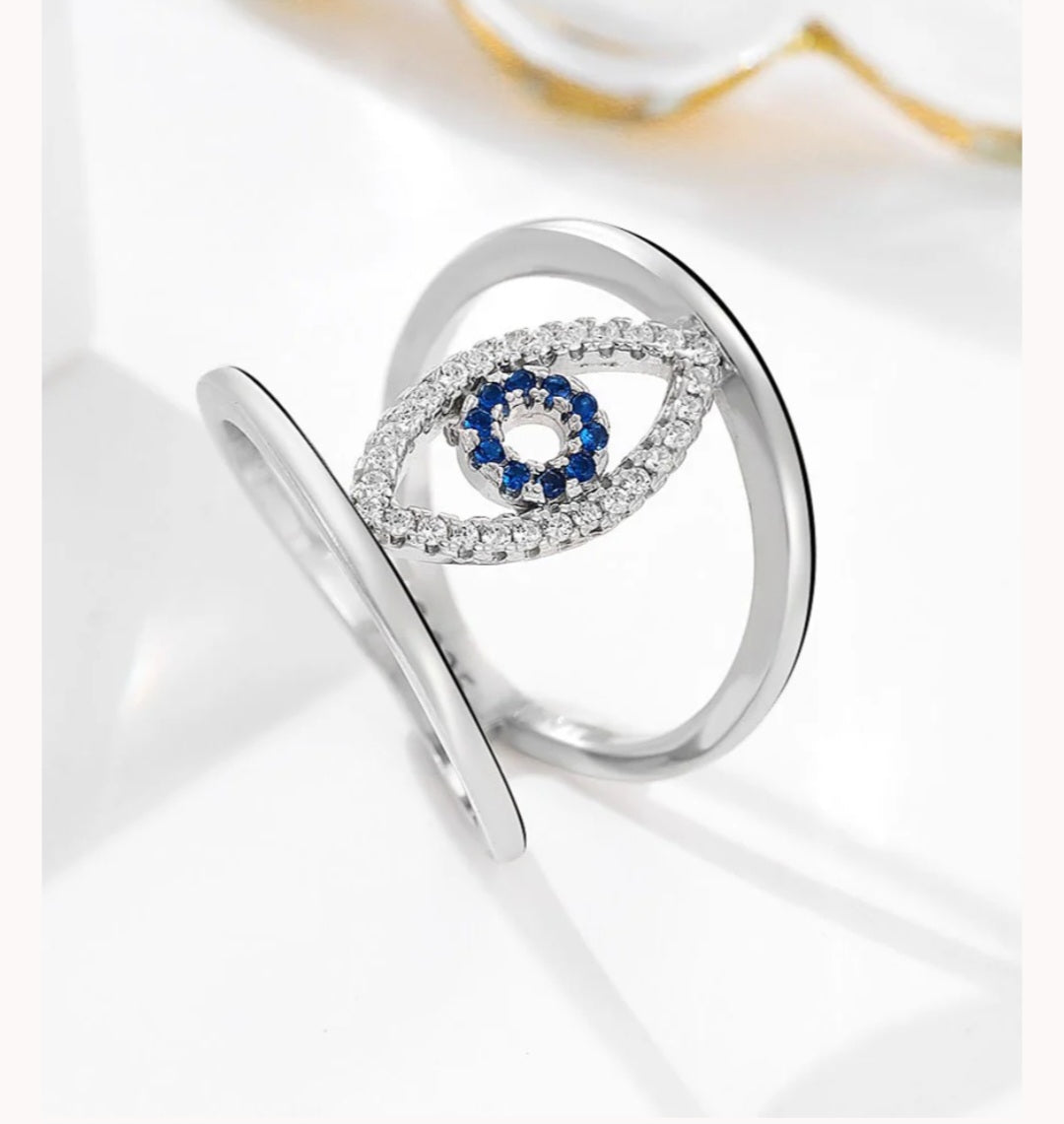 Evil- Eye Designer Swarovski Zircon with Blue Stone Silver ring