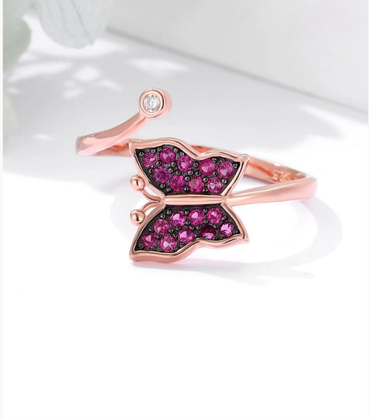 Butterfly-shaped with Semi-precious Zircon Adjustable Silver Ring