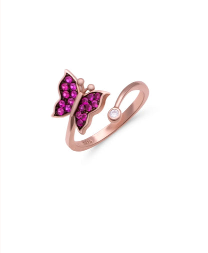 Butterfly-shaped with Semi-precious Zircon Adjustable Silver Ring