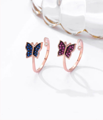 Butterfly-shaped with Semi-precious Zircon Adjustable Silver Ring