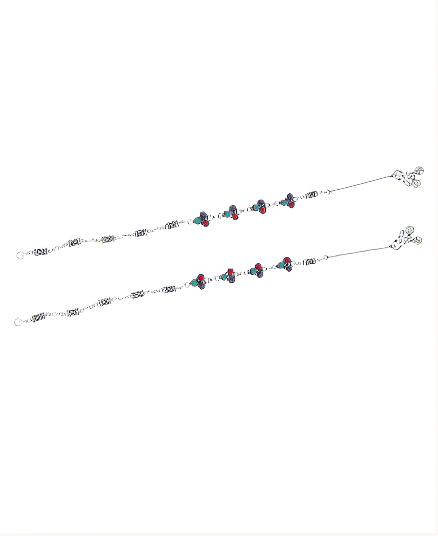 Multi-Color Silver Anklets