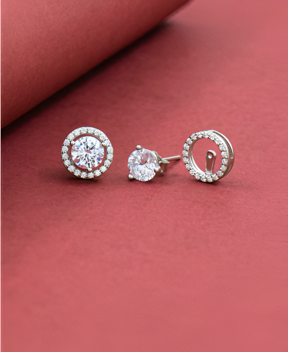 Small 2-in-1 Silver Studs with Solitaire Stone Silver Earrings