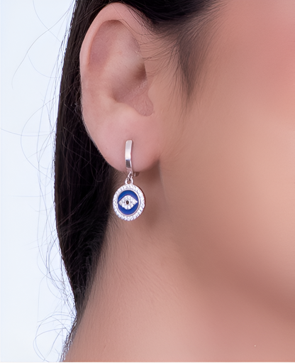 Evil Eye With Unique Design Silver Earrings