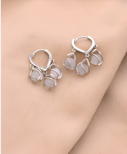 White Hanging Semi-Precious Stone Silver Earrings