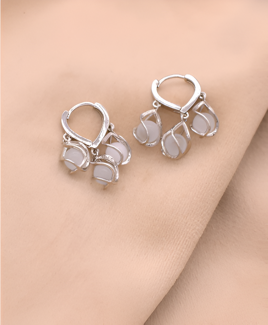 White Hanging Semi-Precious Stone Silver Earrings