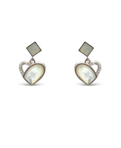 Heart And Square-Shaped Silver Earrings