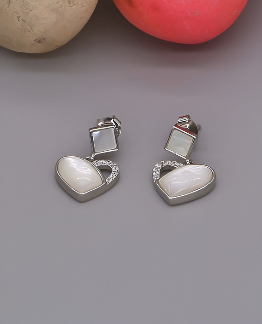 Heart And Square-Shaped Silver Earrings