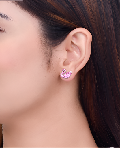 Swan Look With Pink Crystals Earrings