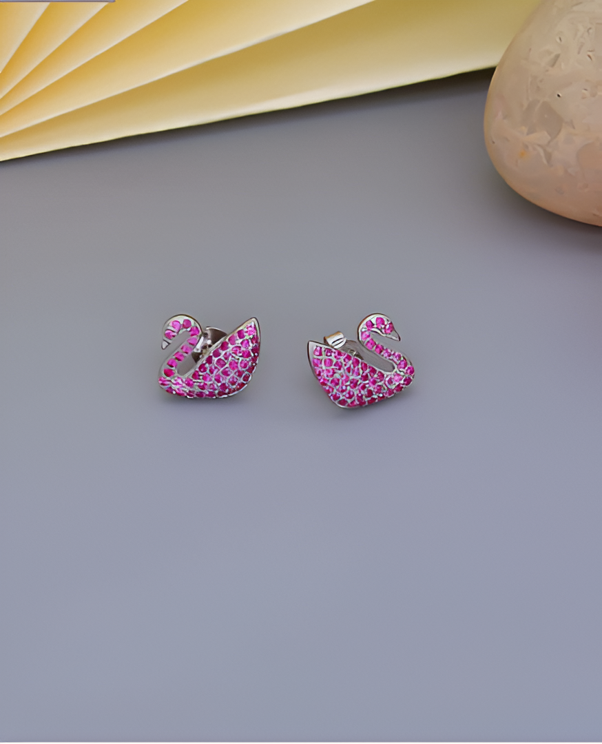 Swan Look With Pink Crystals Earrings