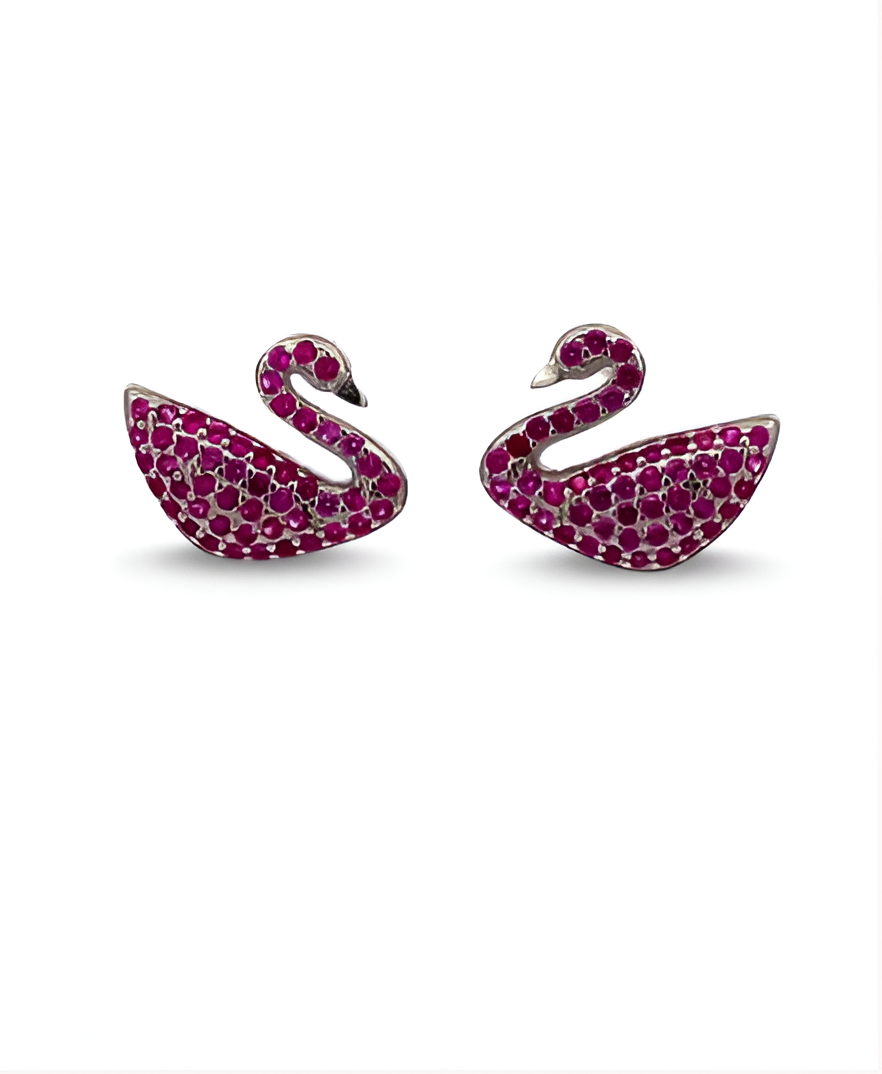 Swan Look With Pink Crystals Earrings