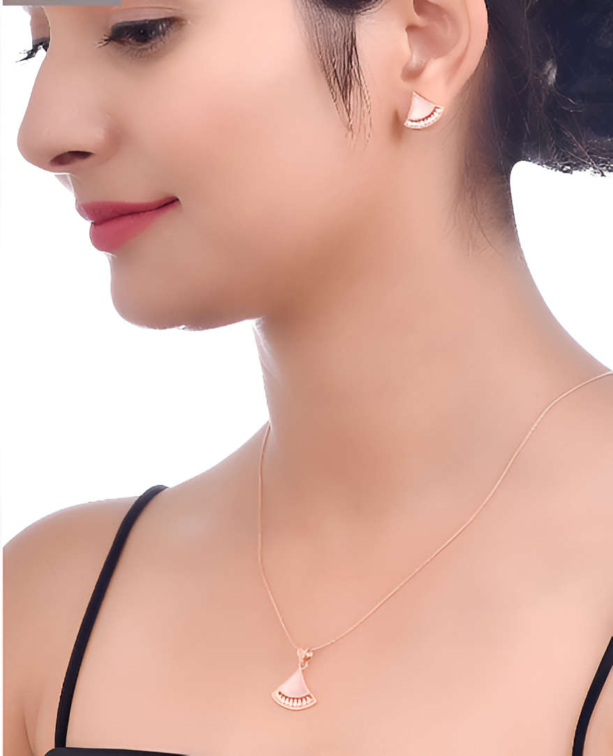 Triangular-shaped Rose Gold Plated Silver Pendant Set