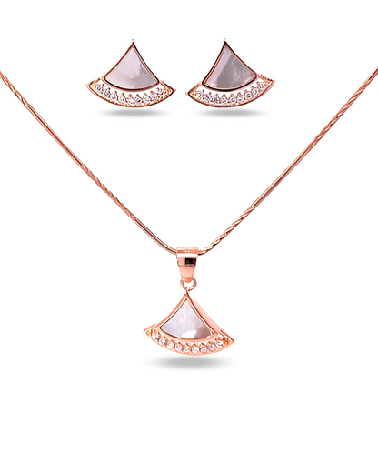 Triangular-shaped Rose Gold Plated Silver Pendant Set