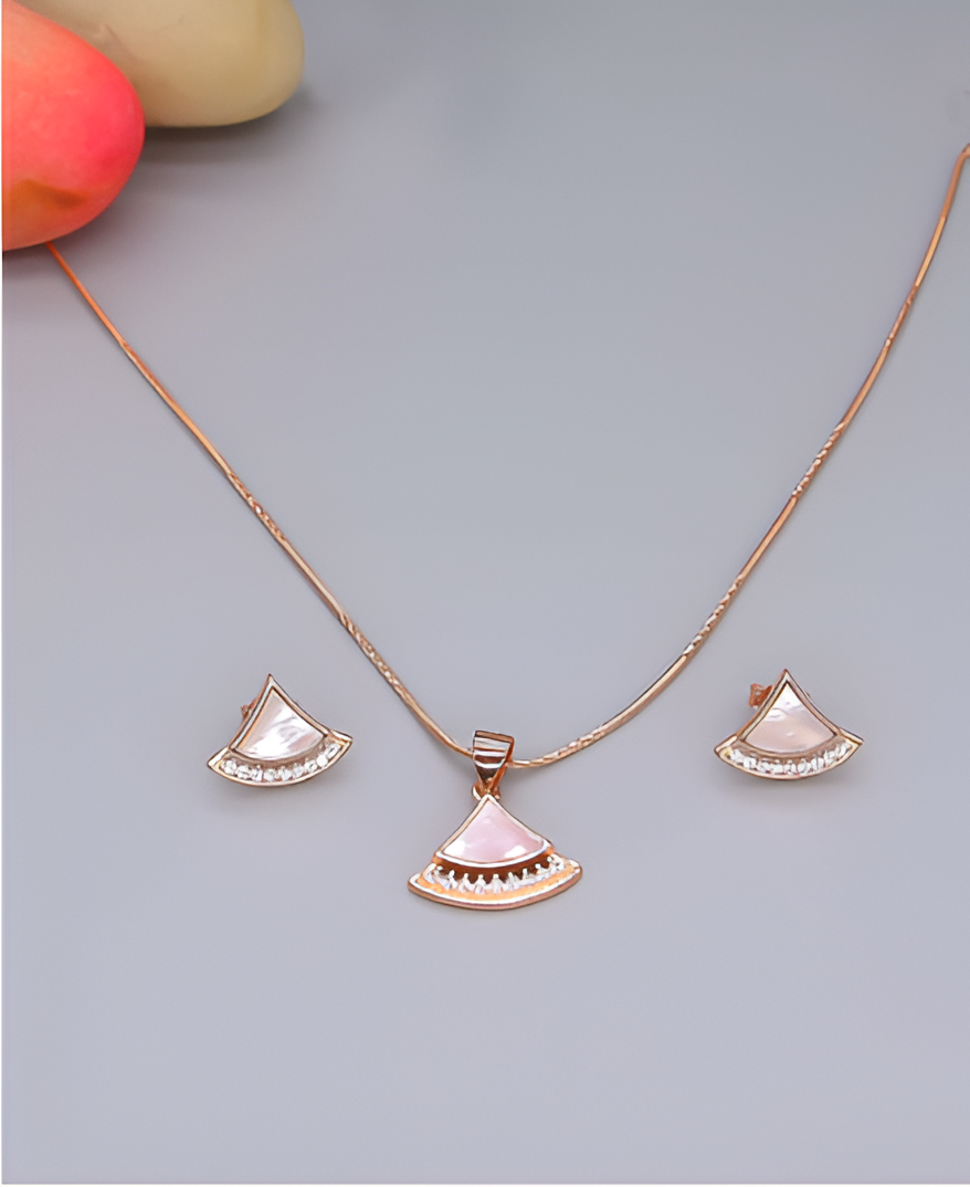 Triangular-shaped Rose Gold Plated Silver Pendant Set