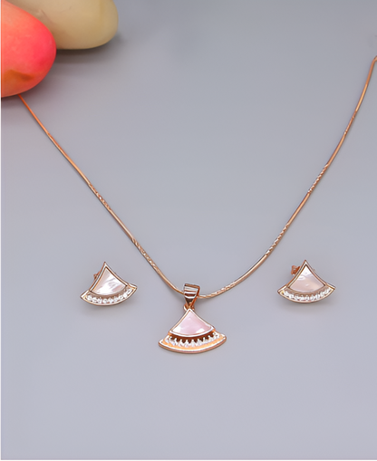 Triangular-shaped Rose Gold Plated Silver Pendant Set