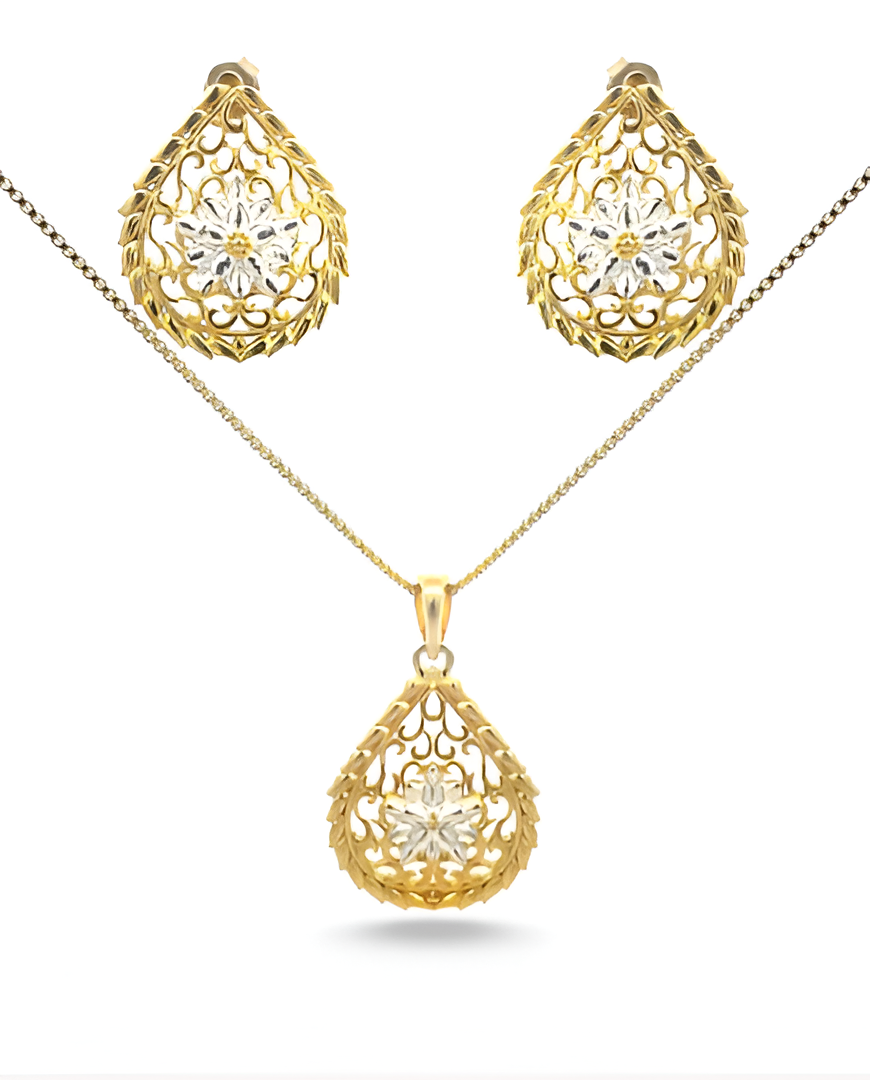 Leaf-cut Style Gold Polished Silver Pendant Set