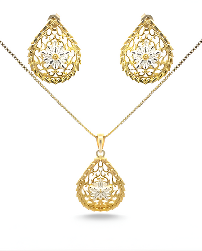 Leaf-cut Style Gold Polished Silver Pendant Set