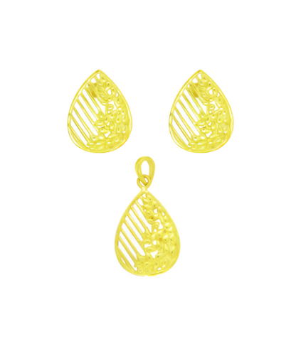 Oval-shaped Gold Polished Silver Pendant Set