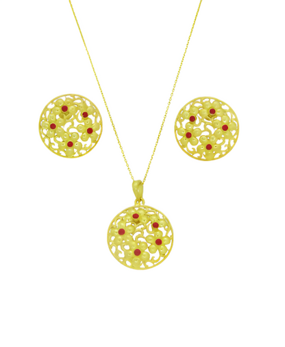 Multicolor Paint Gold Polished Silver Pendant Set