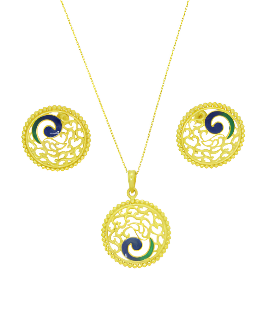 Dualtone Circular Gold Polished Silver Pendant Set