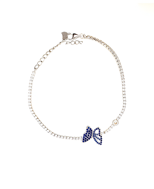 Butterfly Style Blue Zircon Silver Bracelet