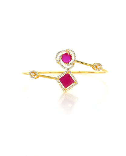 Designer Ruby Stone Gold Polished Silver Bracelet