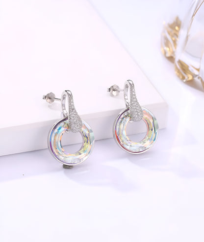 Round-shaped with Rainbow Stone Silver Pendant Set