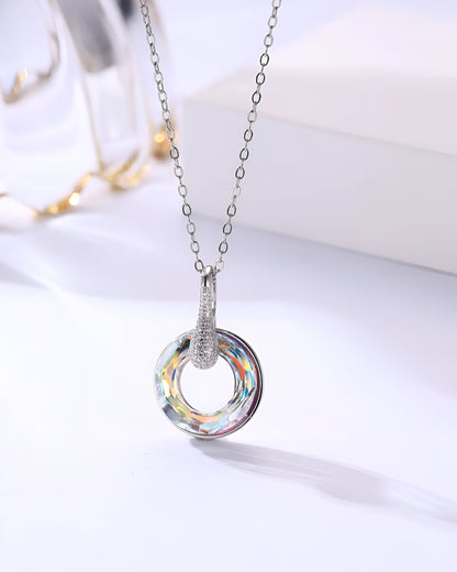 Round-shaped with Rainbow Stone Silver Pendant Set