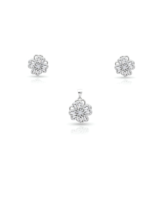 Flower Design Double Layered ClassyLook Silver Pendant Set