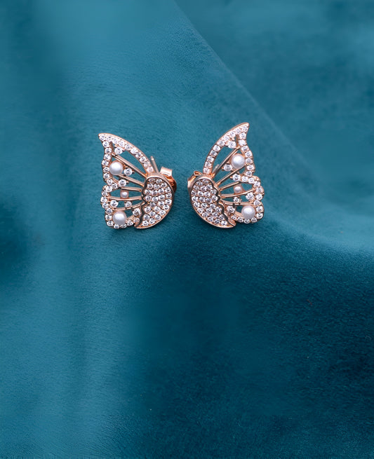 Half Butterfly-Shaped With Pearl Silver Earrings