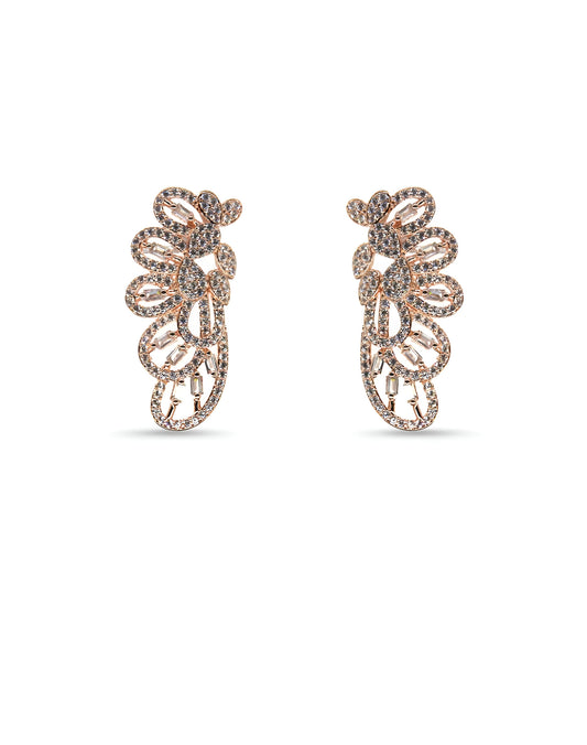 Feather Shaped Rose Gold Plated Silver Earrings