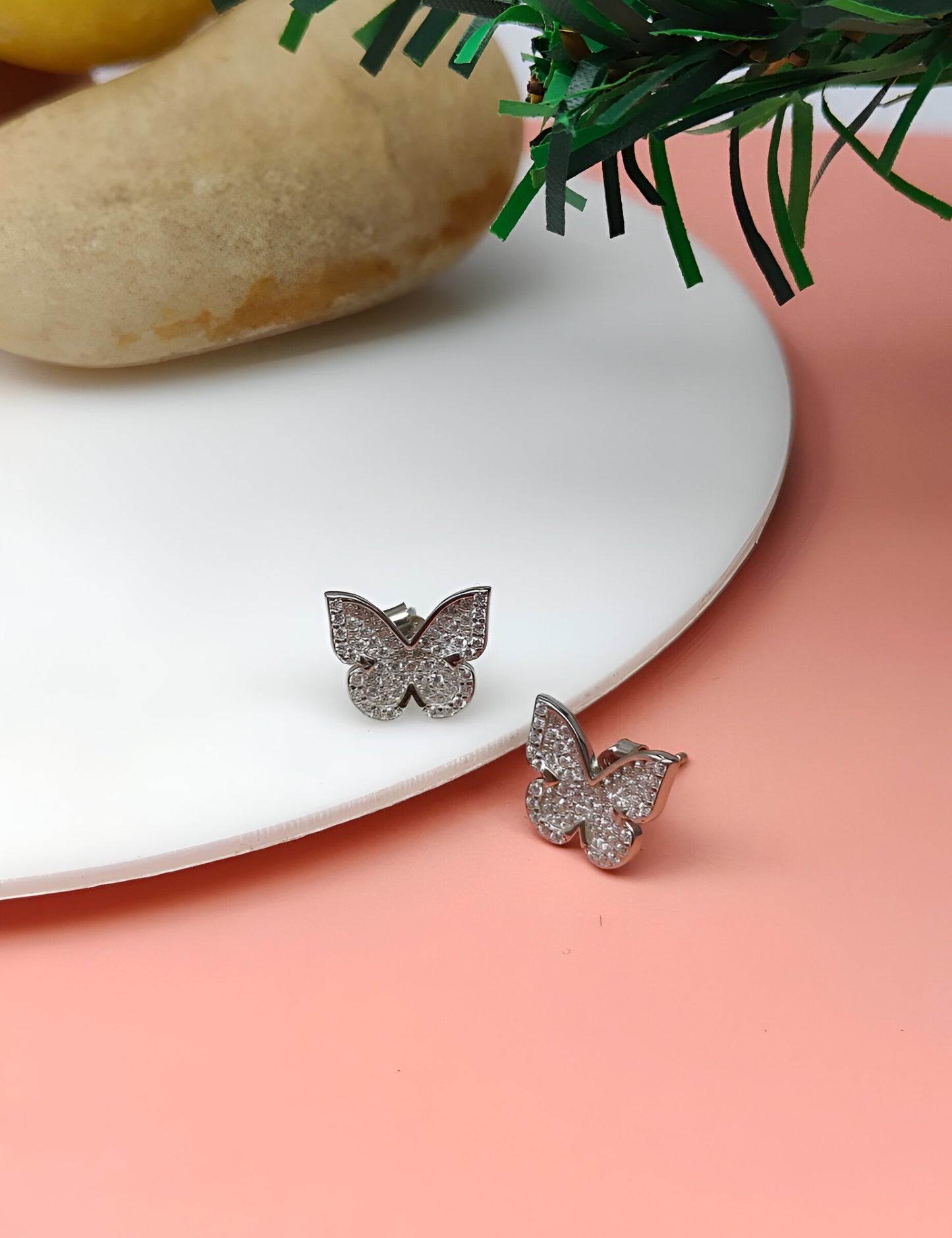 Butterfly-Shaped White Swarovski Stone Silver Earrings