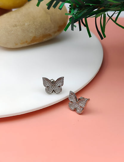 Butterfly-Shaped White Swarovski Stone Silver Earrings