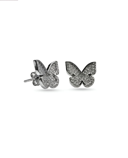 Butterfly-Shaped White Swarovski Stone Silver Earrings