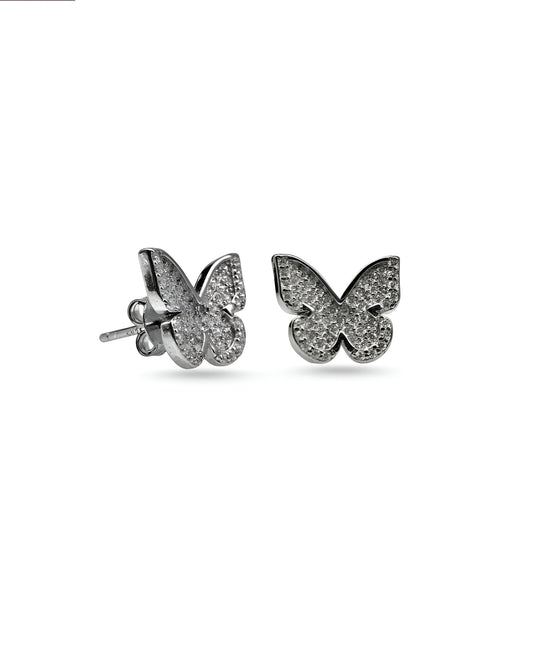 Butterfly-Shaped White Swarovski Stone Silver Earrings