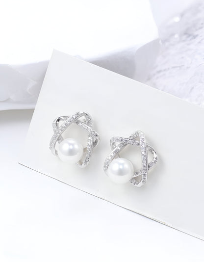 Star - Shaped With Center Pearl Silver Earrings