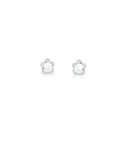 Star - Shaped With Center Pearl Silver Earrings