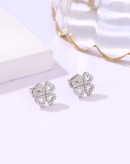 Heart And Flower Shaped Silver Earings