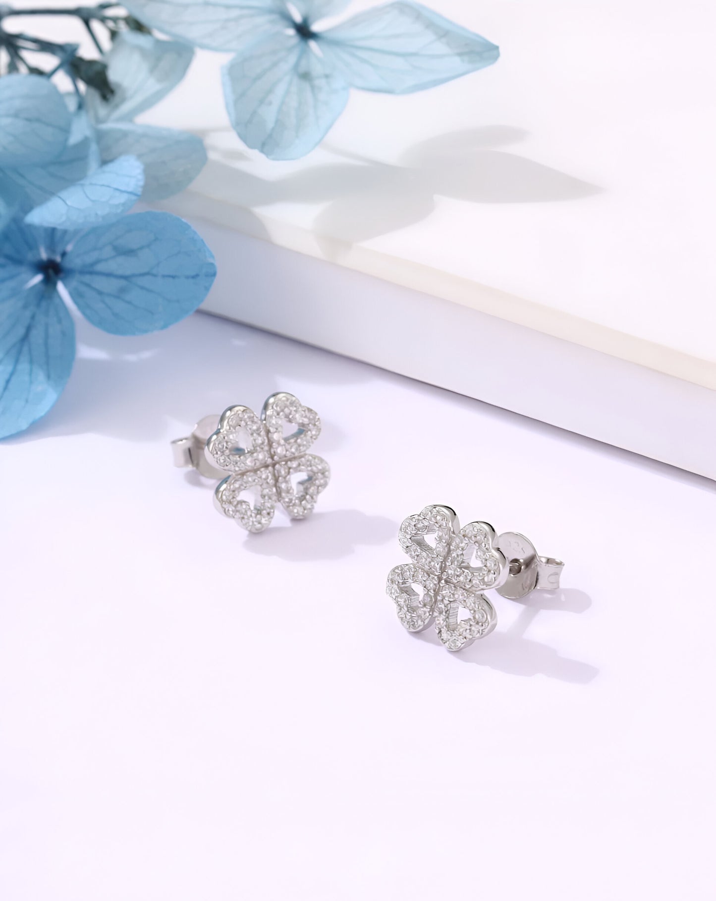 Heart And Flower Shaped Silver Earings