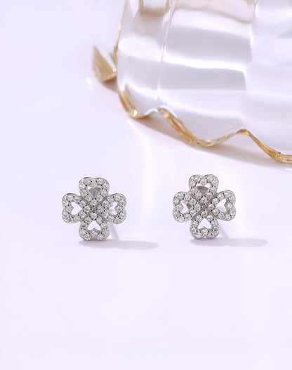 Heart And Flower Shaped Silver Earings