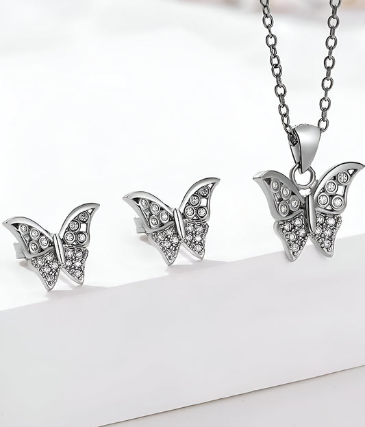 Butterfly-shaped White Swarovski Silver Pendant set