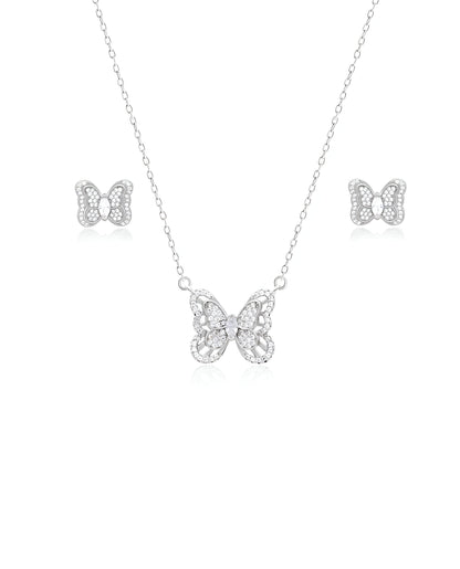 Butterfly Shaped Double Layered Silver Pendant Set