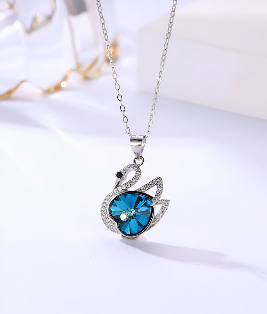 Swan Pendant with Blue Stone Silver Chain